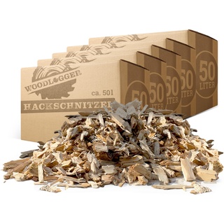 Woodlogger Hackschnitzel aus Kiefer 250 L | Holzhackschnitzel als Rindenmulch-Ersatz für den Garten | Verwendbar als Einstreu, Brennmaterial, Anzünder, Deko, Mulch & Fallschutz für den Spielplatz