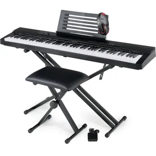 McGrey SK-88 Keyboard Super Kit - Einsteiger-Keyboard in Stagepiano-Optik mit 88 Tasten - 146 Klänge - inklusive Sustain-Pedal, Keyboardständer, Hocker und Kopfhörer - schwarz