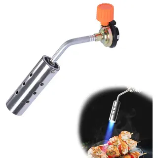 HERKINDNESS Gasbrenner Unkraut, Unkrautbrenner aus Edelstahl, Gasbrenner für Gasflasche, Winddicht und Kopfüber Verwendbar, Ideal zum Jäten, Grillen, Lagerfeuer