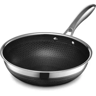 HexClad, antihaftbeschichtetes Wok, 25 cm, mit kühlbleibendem Griff, spülmaschinen- und ofenfest, induktionsgeeignet und kompatibel mit allen Herdarten