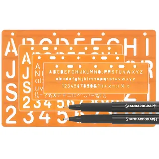 Standardgraph Schablonen- Set mit je einer Standardschrift 5-10-15-20 mm mit Fineliner 0,1/0,8
