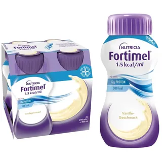 Nutricia Fortimel® 1.5 kcal Vanille – Hochkalorische Trinknahrung mit allen wichtigen Nährstoffen, Vitaminen, Mineralien und Spurenelementen – 300 kcal und 12 g Eiweiß pro Flasche – 4 x 200 ml