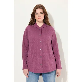 Ulla Popken Damen große Größen Übergrößen Plus Size Hoodie-Jacke, Zopfmuster, Druckknöpfe, hinten länger Beere 50+ 830968827-50+ - 50-52