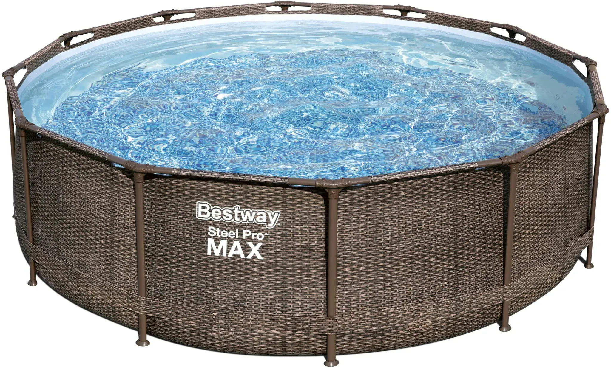 Bestway Steel Pro MAX Frame Pool-Set mit Filterpumpe Ø 366 x 100 cm, Rattan-Optik (Schokobraun), rund