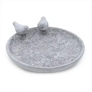 Spetebo Vogeltränke Beton Vogeltränke in grau mit Ornamenten - 24 cm 0,2 l, Vogelbad aus Stein mit Vogel Figuren grau