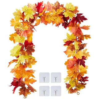COOLUCK 2 Stück Herbst Girlande Ahornblätter - 176cm/Stück herbstblätter Girlande Herbstgirlande für drinnen und draußen, Hochzeit, Erntedankfest, Abendessen, Party, Kamin, Weihnachtsdekoration