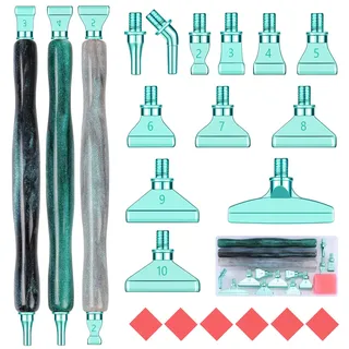 Snewvie Diamond Painting Stift Metall Aufsätze,Diamond Painting Zubehör Set mit 3 Styles 5D Drill Pen und 12 Styles Grün Metall Ersatzköpfe,Diamond Painting Stift mit Gewinde