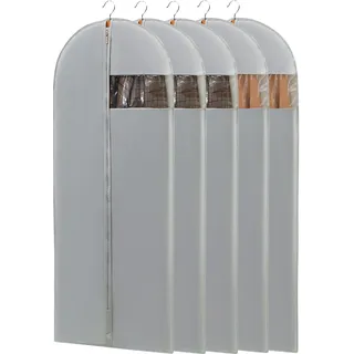 Perber Kleidersäcke für Kleider, 165 cm lange Kleidersäcke zum Aufhängen von Kleidung, Kleidersack, graue Kleiderhülle mit transparentem Fenster für Kleider, Mäntel, Uniformen, 5 Stück