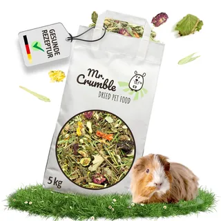 Mr. Crumble Meerschweinchen-Futter – 100 % natürlich, getreidefrei, ohne Pellets – mit Blüten & Kräutern – rohfaserreiches Strukturfutter für gesunde Verdauung – 5 kg
