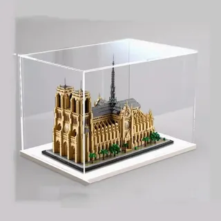 JIULIN Acryl Vitrine Box Kompatibel Lego 21061 Notre Dame Kathedrale in Paris Modell, Schutz, Staubdicht, Transparent, Kompatibel mit Lego (nur Vitrine) (Weißer Boden)