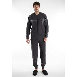 Bugatti Loungeanzug "Bologna", Herren, Gr. 58, grau (grau, dunkel, melange), Obermaterial: 51% Polyester, 46% Baumwolle, 3% Elasthan, bequem lang, Rundhals, Homewear-Sets, Reißverschluss, mit Logo, Rundhalsausschnitt, Langarm, lange Hose