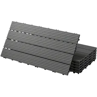 ECD Germany WPC Terrassenfliesen 60x30 cm 12er Spar Set Anthrazit 2m2