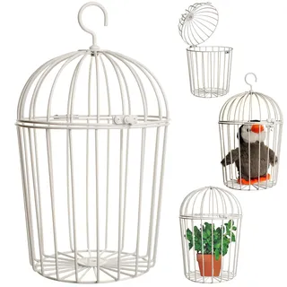 alles-meine.de GmbH Vogelkäfig aus Metall - weiß - zum Hinhängen & Hinstellen - Voliere - Deko Käfig - auch als Pflanzkorb/Pflanzschale__ wasserfest, wetterfest & UV-bestä..