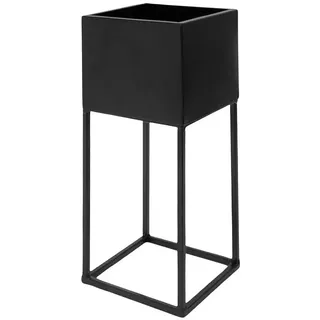 Spetebo Blumentopf Metall Blumentopf schwarz mit Gestell (Stück, 1 St., Pflanztopf mit Gestell), Pflanzen Ständer eckig mit Übertopf schwarz 14,5 cm x 32 cm x 14,5 cm