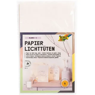 Magni folia 11900 - Papier-Lichtertüten Blanko S, Tüten aus schwer entflammbarem Papier, 5 Stück je ca. 19 x 11,5 x 7 cm groß, stimmungsvolle Tischdekoration, für Gartenpartys, Geburtstage, Hochzeiten
