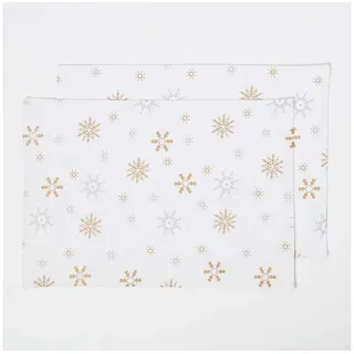 Homescapes - Tischset aus 100% Baumwolle, 2er-Set, weiß mit Schneeflocken-Muster,