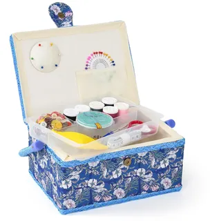 NOTIONSLAND Nähkörbe für Zuhause, mittelgroße Nähbox zur Aufbewahrung und Organisation, Nähkorb mit Zubehör, Geschenk für Weihnachten, Erntedank, Muttertag (Saphirblau)