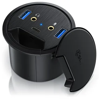 CSL USB 3.2 Gen1 Tisch Kabeldurchführung - Tischkabeldose Multi In Desk USB Hub - 2 x USB 3.2 Gen 1 - 1 x USB C 3.2 Gen1 - 2 x 3,5mm Klinke