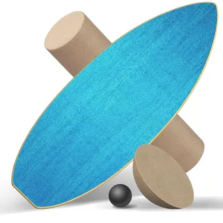 Healfith Balance Board Erwachsene,Gleichgewichtstraining - Balance Board Holz,Oberflächenbehandlung gegen Rutschen inklusive Rolle,inkl. Rolle, Halbkugel und Balance Ball (Blau)