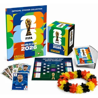 Panini WM 2026 Sticker & Album Set - Weltmeisterschaft 2026 - Fußball - mit Blumenkette - Album - Spielplan (10 Tüten / 70 Sticker Set)