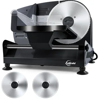 200Watt Elektrischer Allesschneider Edelstahl - Verstellbare Küchenmaschine 0 bis 15mm - 2 Klingen - Wurstschneidemaschine - Brotschneidemaschine, Schinkenschneider, Elektrisches Messer Fleisch & Käse
