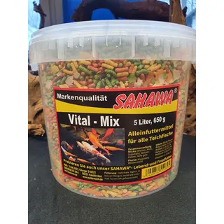 Teichsticks Goldfischfutter Vital-Mix 5 L= 650g im Eimer Alleinfuttermittel für alle Teichfische Teichsticks Flocke Gammarus Mix