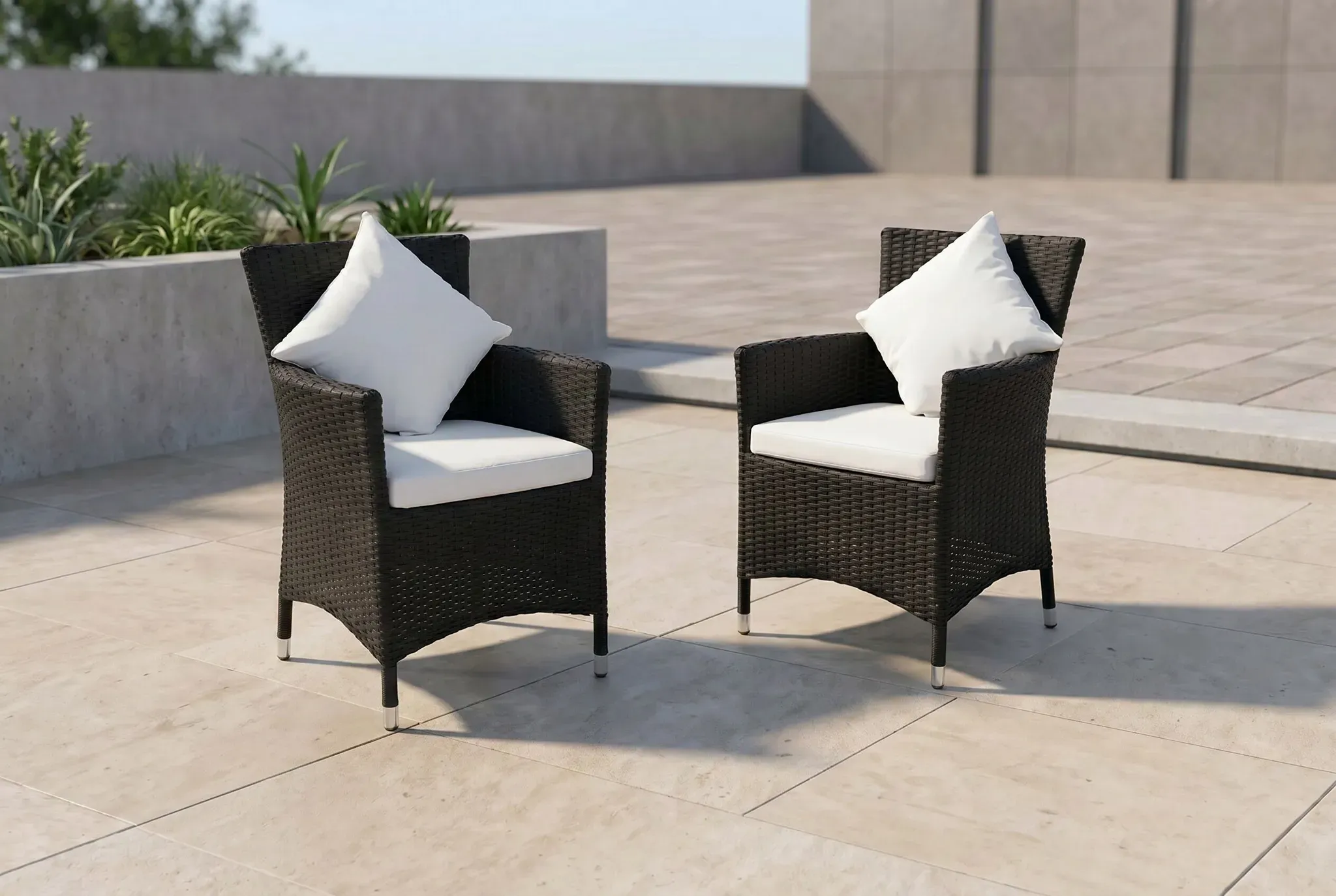 OUTFLEXX 2er Set Sessel, schwarz, Polyrattan inkl. Kissen und Polster