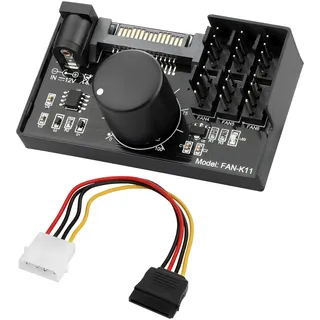 4 Pin 12V PWM Lüfter Controller unterstützt 6 Lüfter, PC-Lüfteradapter-Hub mit Stromversorgung über SATA und DC 5525, Cooling Fan Speed Knob with Max Total 60W 5A Output