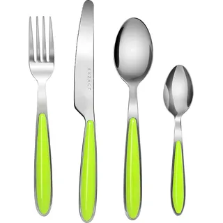 Exzact Rostfrei Stahl Besteck Set einem Plastikhalter 24 PCS - Farbige Griffe - 6 Gabeln, 6 Messer, 6 Löffel, 6 Teelöffel - Grün (EX07 x 24)
