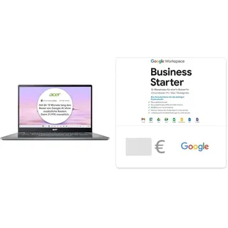 acer Chromebook Plus 515 (CB515-2H-30CZ) Laptop | 15,6" FHD Display | 8 GB RAM | 128 GB SSD | AI-Features | grau + Google Workspace Business Starter - Digitaler Gutschein für Deutschland