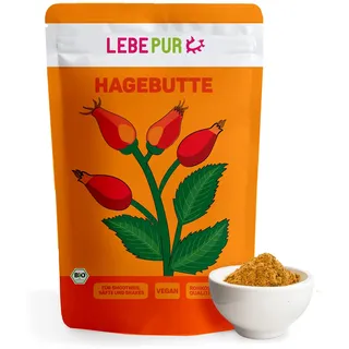 Lebepur BIO Hagebuttenpulver 1kg | aus biologischer Landwirtschaft | Rohkostqualität | 100% Hagebutten Pulver | schonend getrocknet | rückstandskontrolliert | glutenfrei und laktosefrei | laborgeprüft