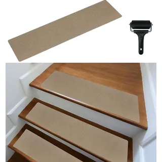 cocofy Treppenstufen Matten modern 15er Set, 75x20 cm groß Filz selbstklebend Stufenmatten innen 15 Stück Teppich Treppenstufen Treppenteppich selbstklebend Treppen Stufenteppich beige