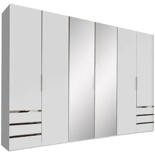 Level 300 x 216 x 58 cm weiß mit Spiegeltüren und Schubladen