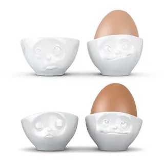 FIFTYEIGHT PRODUCTS / 4er Eierbescher-Set/Küssend & Verträumt & lecker & Och Bitte (Porzellan, weiß, Made in Germany)