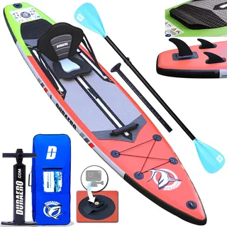 Stand up Paddle Board Aufblasbare SUP Board Set, 330x76x15cm, 3 abnehmbare Flosse, Kajak Sitz, Verstellbares Doppel-Paddel, Cam Halterung, Komplettes Zubehör, Tragkraft bis 150kg, Rot