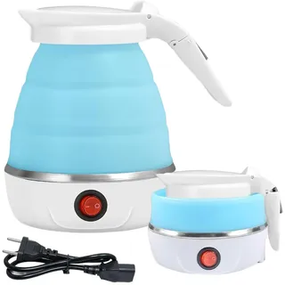 AUTOWNLUX Silikon Faltbarer Wasserkocher 0.6L Reise Tragbarer Wasserkocher Mini Faltbare Wasserkocher 5 Minuten Schnelles Kochen für Outdoor Camping Wandern (Blau)