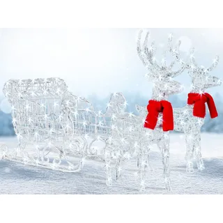 Kesser KESSER® 240er LED Rentiere mit Schlitten weiß Timer Weihnachtsbeleuchtung für außen und innen Weihnachtsfigur Weihnachtsdekoration