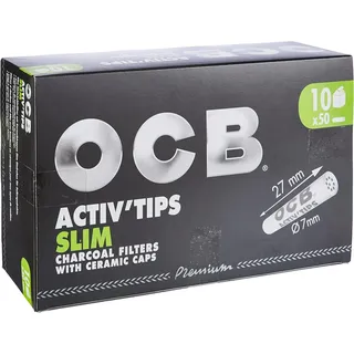 OCB Activ'Tips Slim Aktivkohlefilter mit Keramikkappen 1er pack 500 filtertips, Schwarz