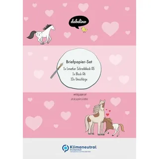 dabelino Liniertes Briefpapier-Set für Kinder: Pferde/ Ponys (rosa mit Herzen, Mädchen)