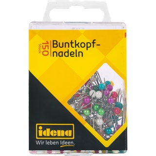 IDENA Buntkopfnadeln, 150 Stück, rund, farbig sortiert