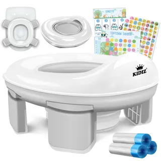 Kidiz KIDIZ® Töpfchen für Kinder Toilettensitz Töpfchentrainer WC Sitz Lerntöpfchen bequemem, PP-Material mit Müllbeutel Kindertöpfchen für Unterwegs Belohnungssystem mit Stickern 3 in 1 Lösung