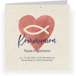 Einladungskarte Kommunion: Ichthysherz - Kommunion in Kraft Look