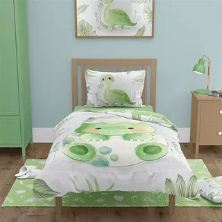 FARO pln Babybettwäsche Kinderbettwäsche 100x135 Dinosaurier Kuscheltiere - Hellblau
