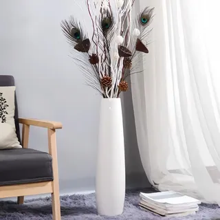 JIDOFUE Weiße Keramikvase Bodenvase 24 Zoll/60 cm hoch Boden Blumenvase Halter dekorative große Vasen für Tisch Tafelaufsätze Regal Home Decor Wohnzimmer getrocknete Blumen Arrangement einfache Vase