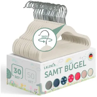 Laleni Kinderkleiderbügel 30 Stück Mit Samtbezug - Platzsparend, 360° Drehbar, Rutschfest - Elfenbein