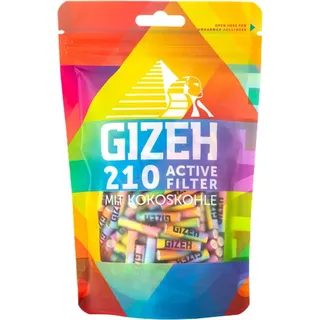 GIZEH RAINBOW Active Filter – Aktivkohlefilter 6 mm Durchmesser im 210er Pack – Aktivkohlefilter slim mit Aktivkohle aus Kokosschale – Filter mit 27 mm Länge