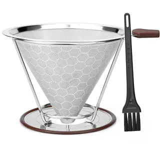 Kaffeefilter, Kaffeefilter mit Abnehmbar Kaffeefilterhalter, Wiederverwendbarer Kaffeefilter zur Herstellung von Manuellem Kaffee, Kaffeefilter Wiederverwendbar mit Reinigungsbürsten