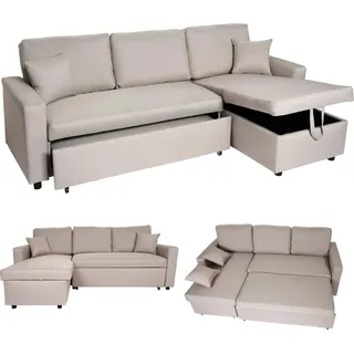 Mendler Ecksofa mit Bettkasten HWC-L17, Couch Sofa L-Form, Liegefläche Nosagfederung 228cm - beige