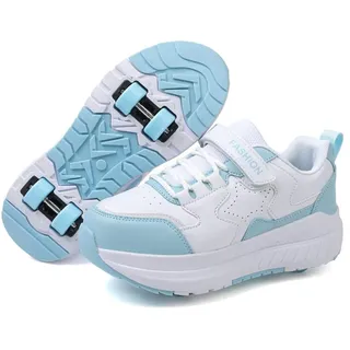 Hiseng Schuhe mit Rollen für Mädchen, Schuhe mit Rollen für Jungen Rollschuhe Schuhe 2-in-1 Roller Schuhe Kinder Outdoor Turnschuhe Turnschuhe mit Versenkbarer Rollen, Rosa Himmelblau Schwarz 31-40EU - 34 EU