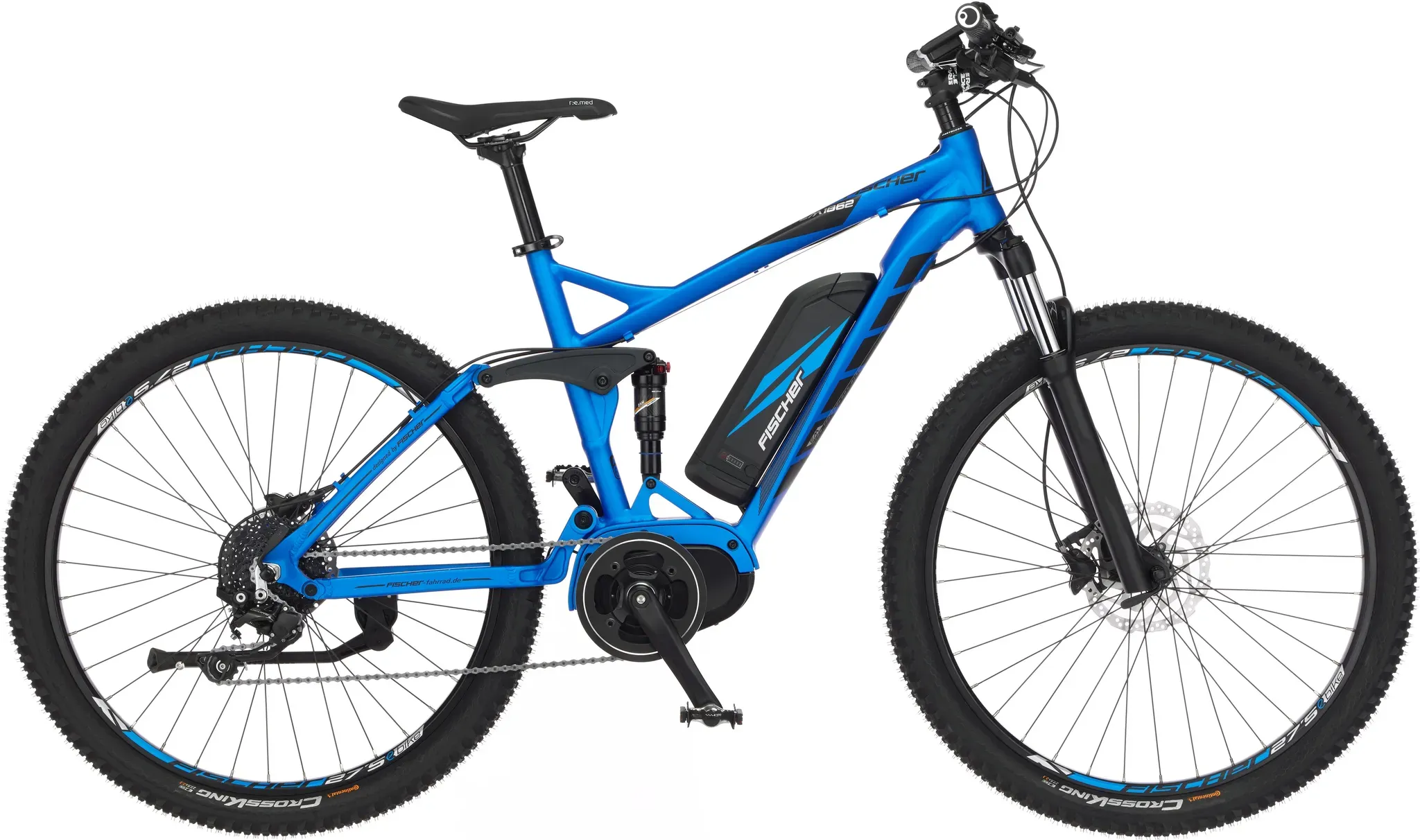 FISCHER E-Mountainbike MONTIS EM 1862 Elektrofahrrad für Damen und Herren, RH 48 cm, Mittelmotor 80 Nm, 48 V Akku, brilliantblau matt, 48cm-557Wh